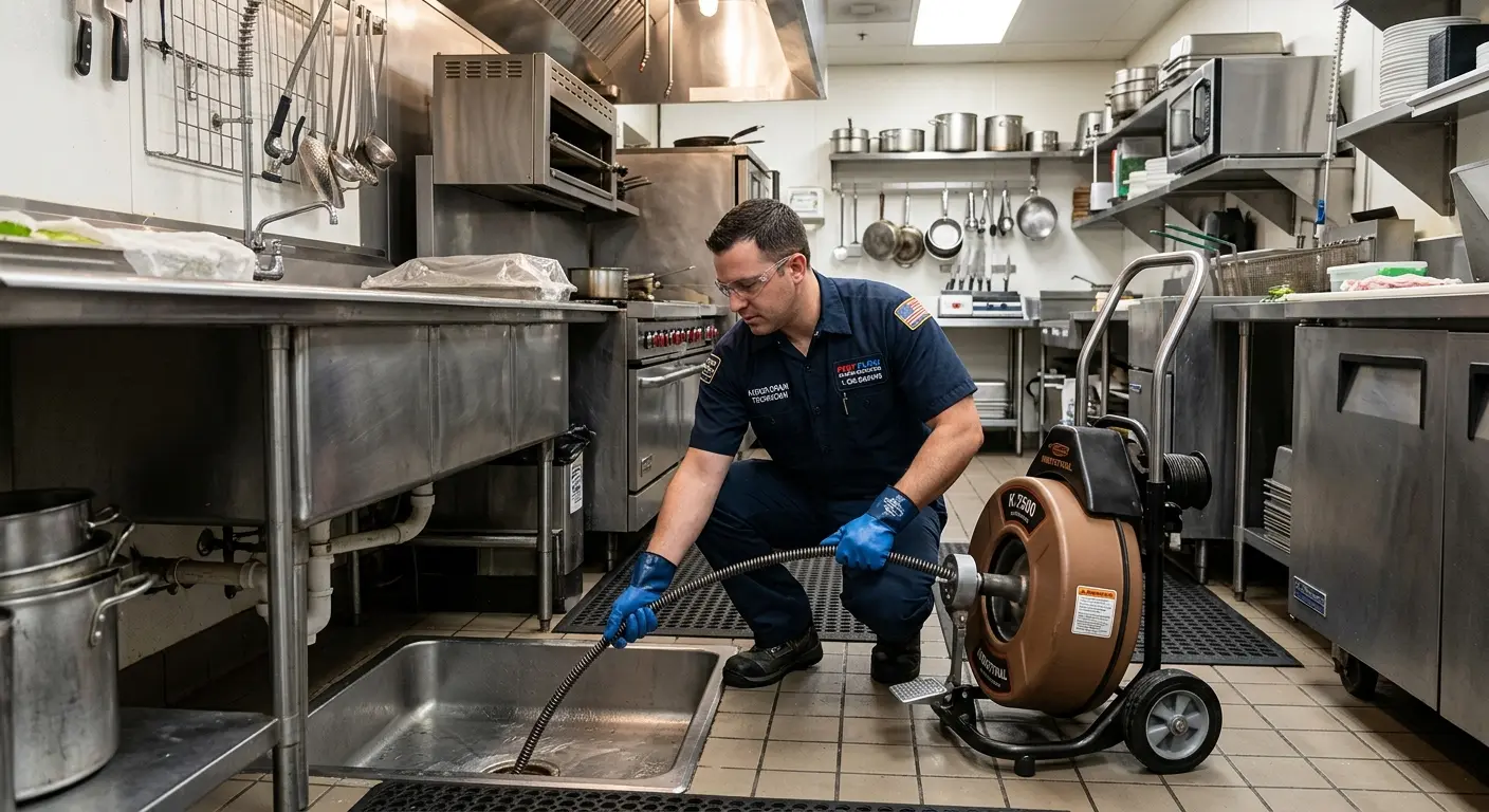 Commercial drain cleaning service in a restaurant kitchen in Cold Spring