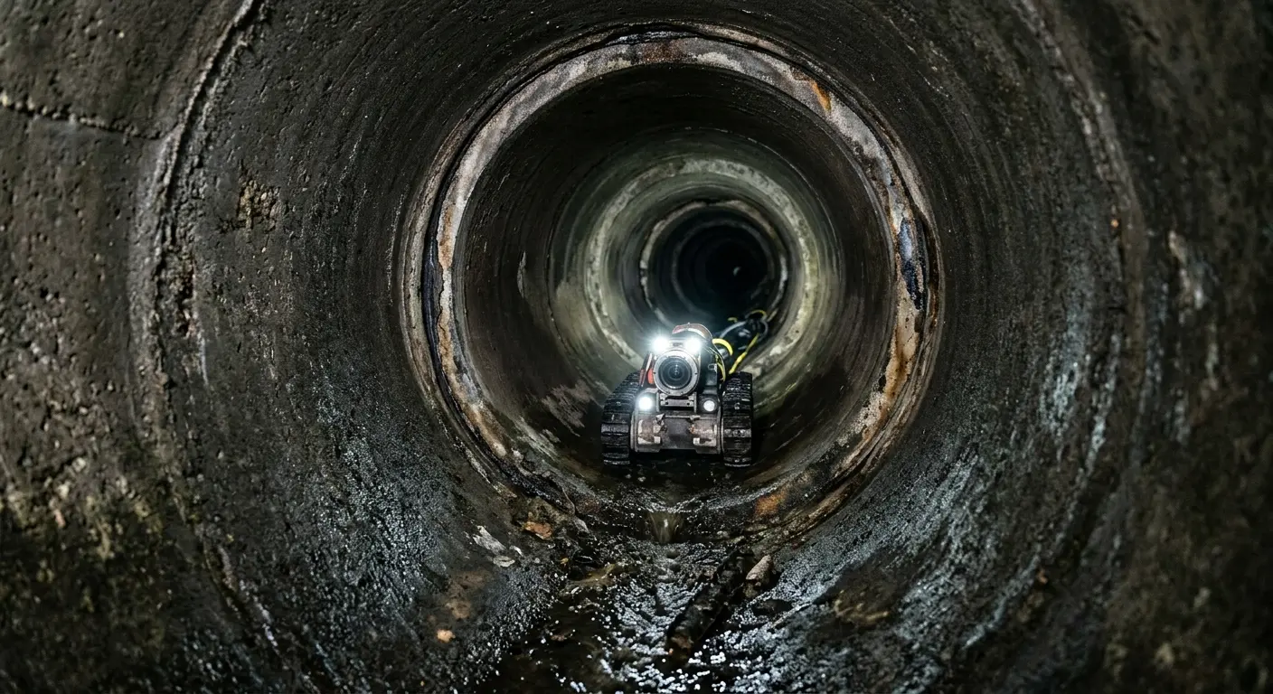 Robotic sewer camera inspecting pipe interior for Sewer Line Cleaning in Cold Spring